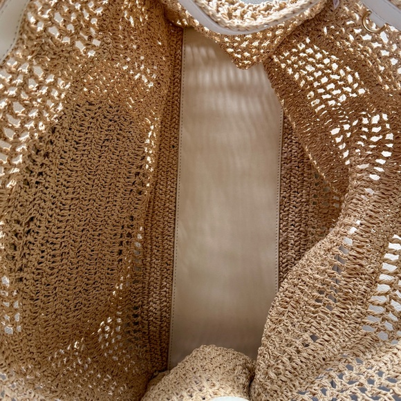 Authentic Tory Burch Womens Ella Large Natural Raffia Crochet Tote Bag - Picture 7 of 9